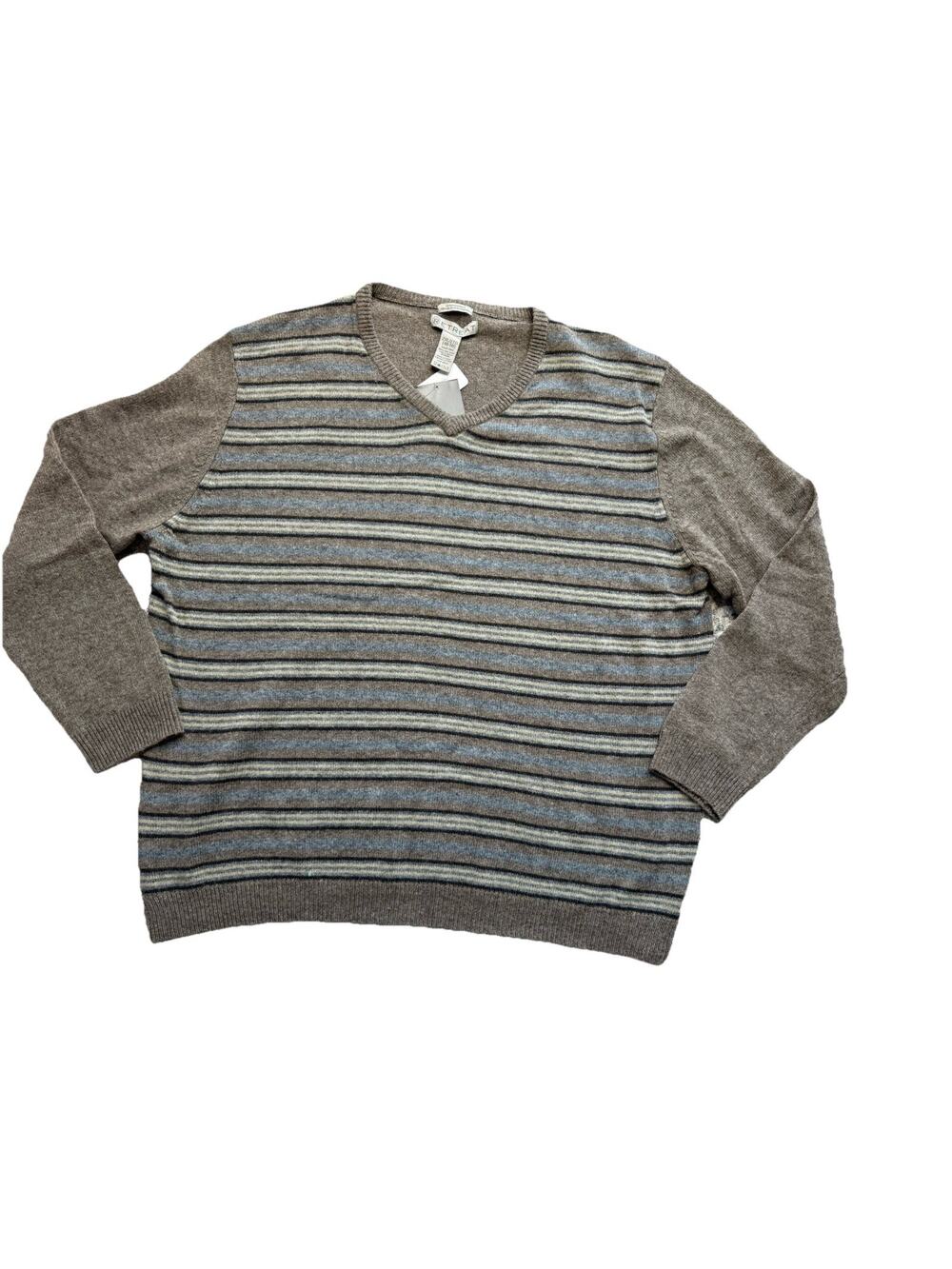 New NWT VTG 90s Y2K Sweater Men’s XXL Striped Beige lambswool Grandpa Preppy